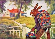 Old Fashioned Easter Bunny Carrying Easter Eggs